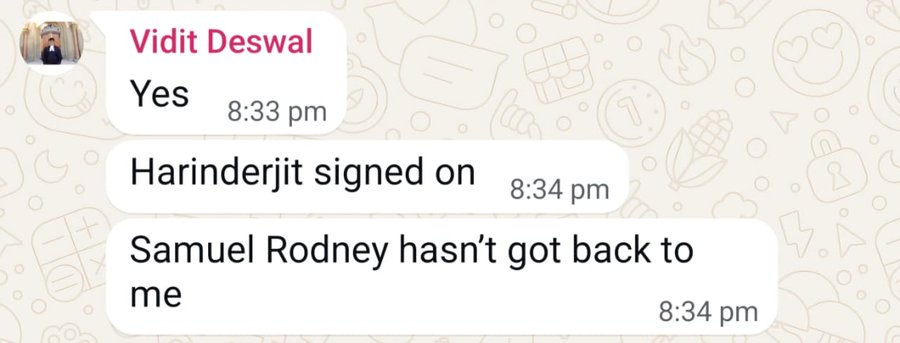 Client message: Harinderjit signed on